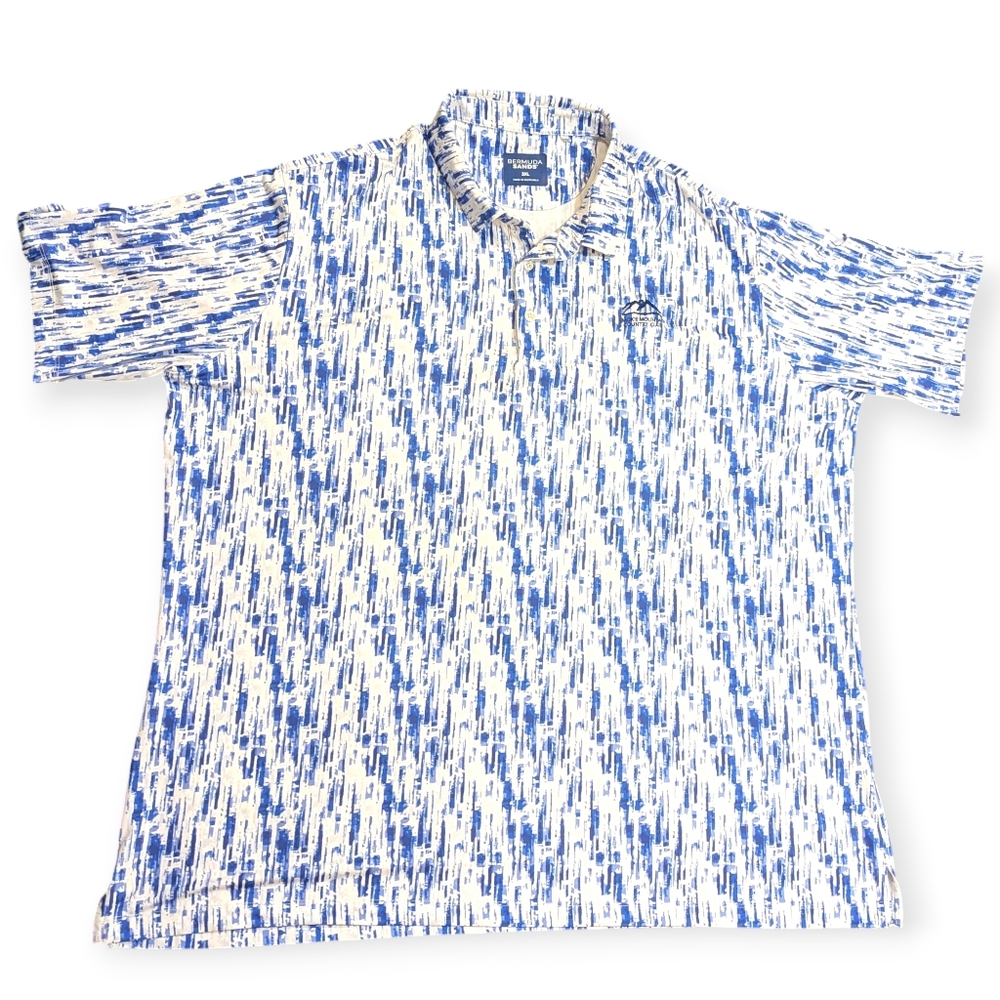 Bermuda Sands Men's Golf Short Sleeve Polo Blue Digital Print SZ 2XL Office Att